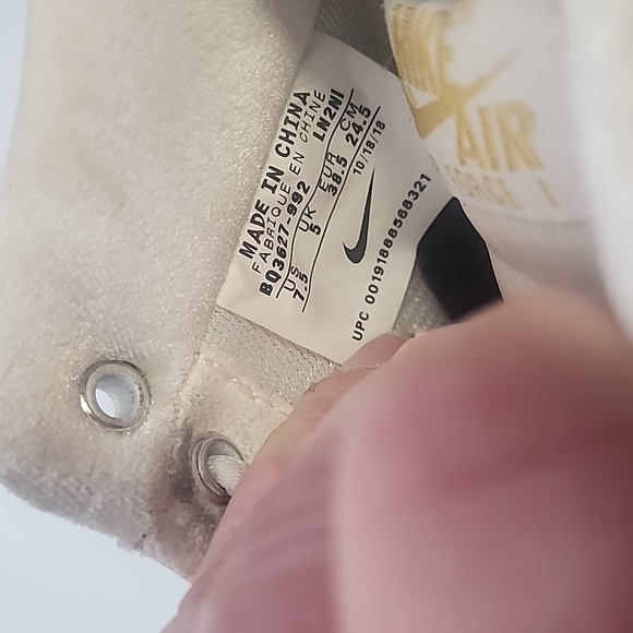 Nike Air Force 1 White Satin Sneakers with Mini Gold Swoosh/Gold Weighted Laces - Picture 5 of 7